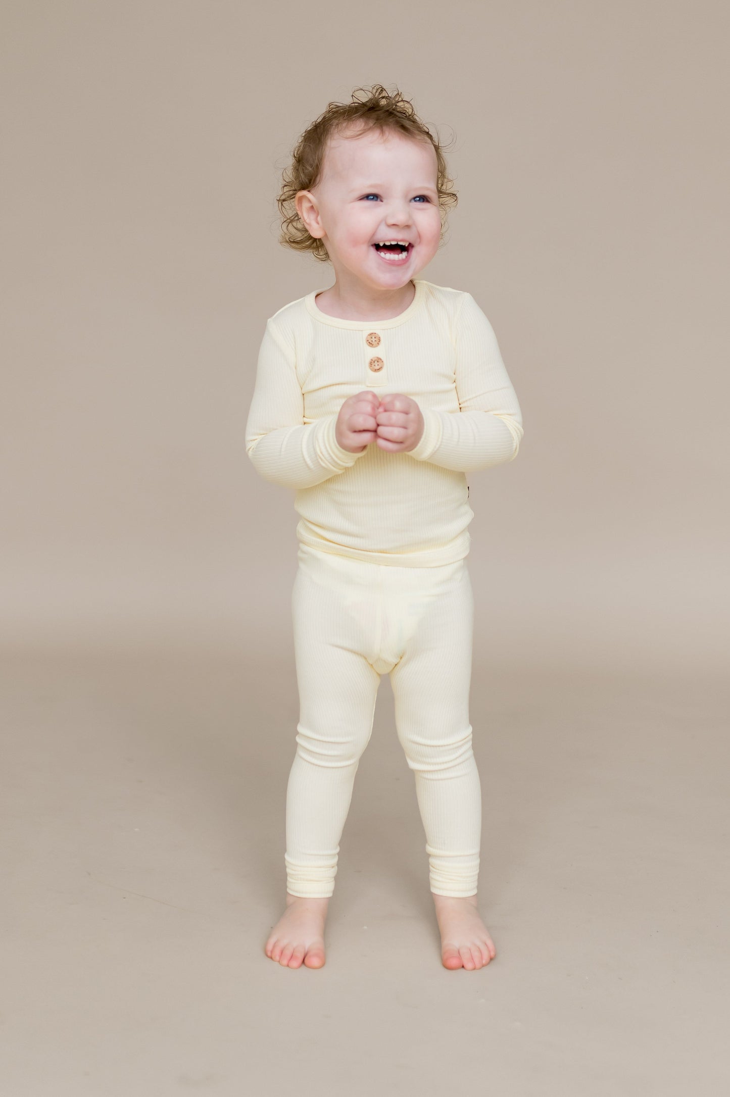 Ribbed Henley Set in Chamomile