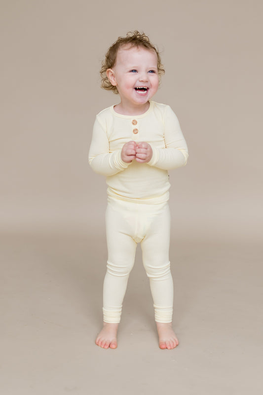 Ribbed Henley Set in Chamomile