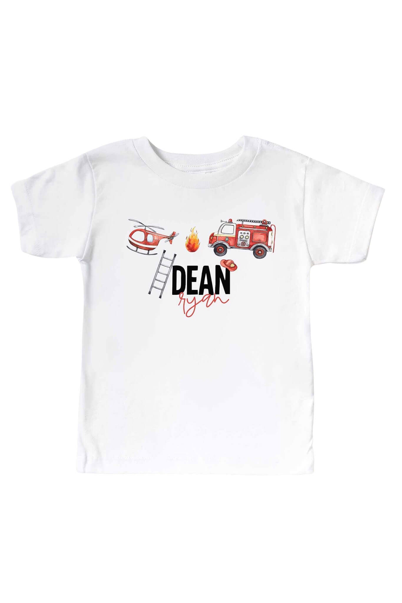 Personalized Firetrucks Kids Graphic Tee | White
